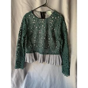 Maeve Gabriella Gingham Lace Peplum Top